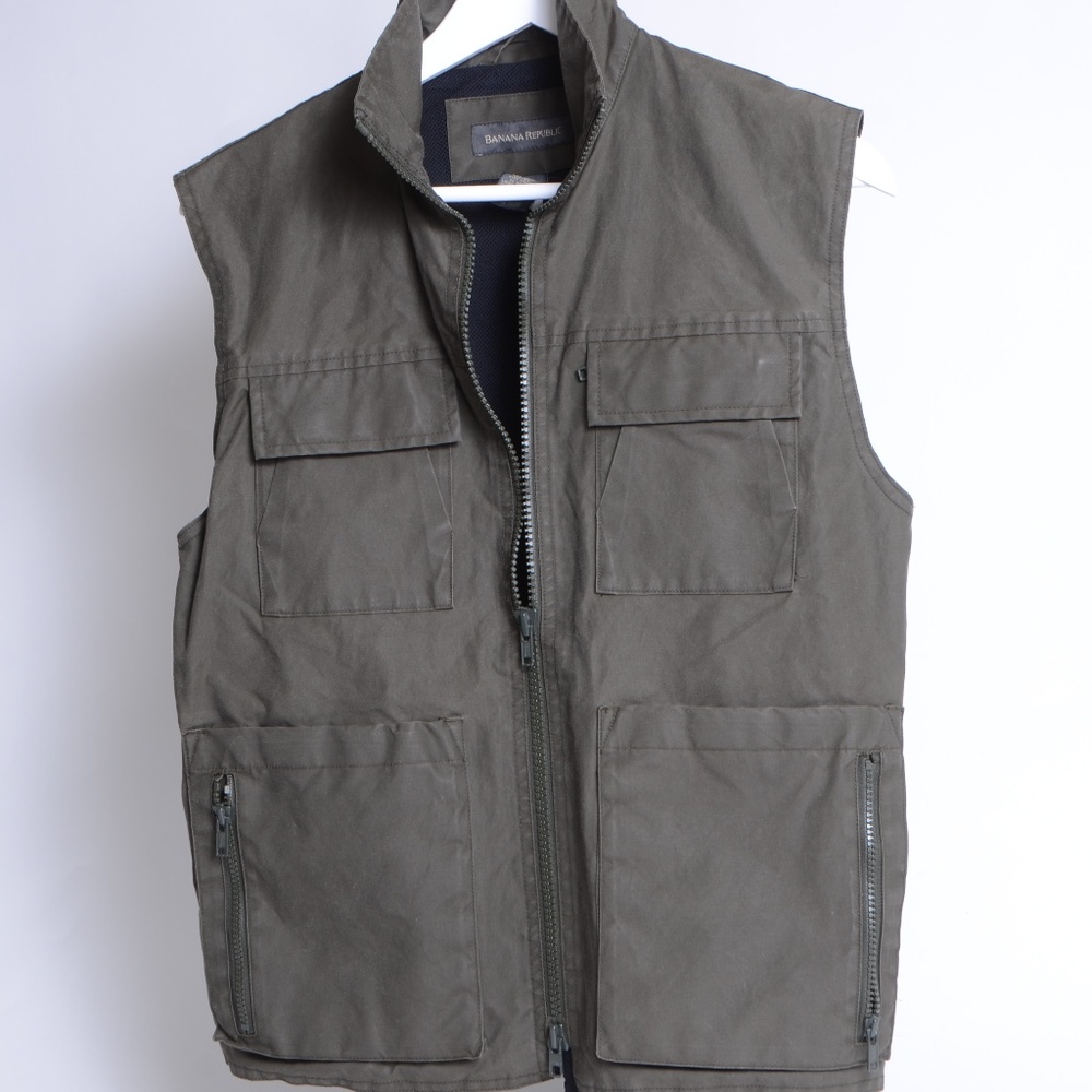 *Safari Vest*Banana Republic*Olive Green* S*V005*